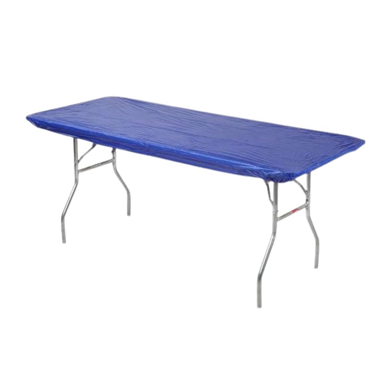 Kwik-Covers 30" x 72" (6 Feet) Royal Blue Rectangular Fitted Plastic Table Covers - 10 Pack - Image 1